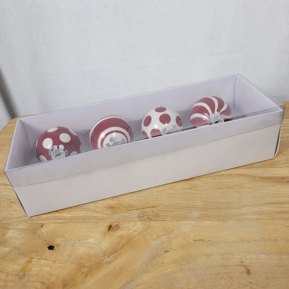 VTG Stebbins Anderson Ceramic Christmas Ornaments Red White Polka Dot Candy Cane